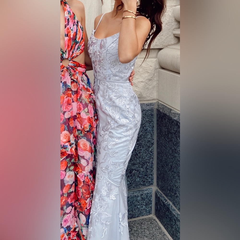 ASOS light blue lace high low maxi